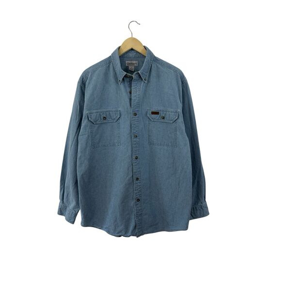 Carhartt Large Denim Button Up Long Sleeve Shirt Cotton Blue Mens - Picture 1 of 16